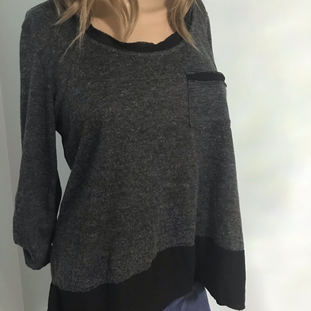 Pleione High Low Hem Shirt with Sheer Hem, SZ M